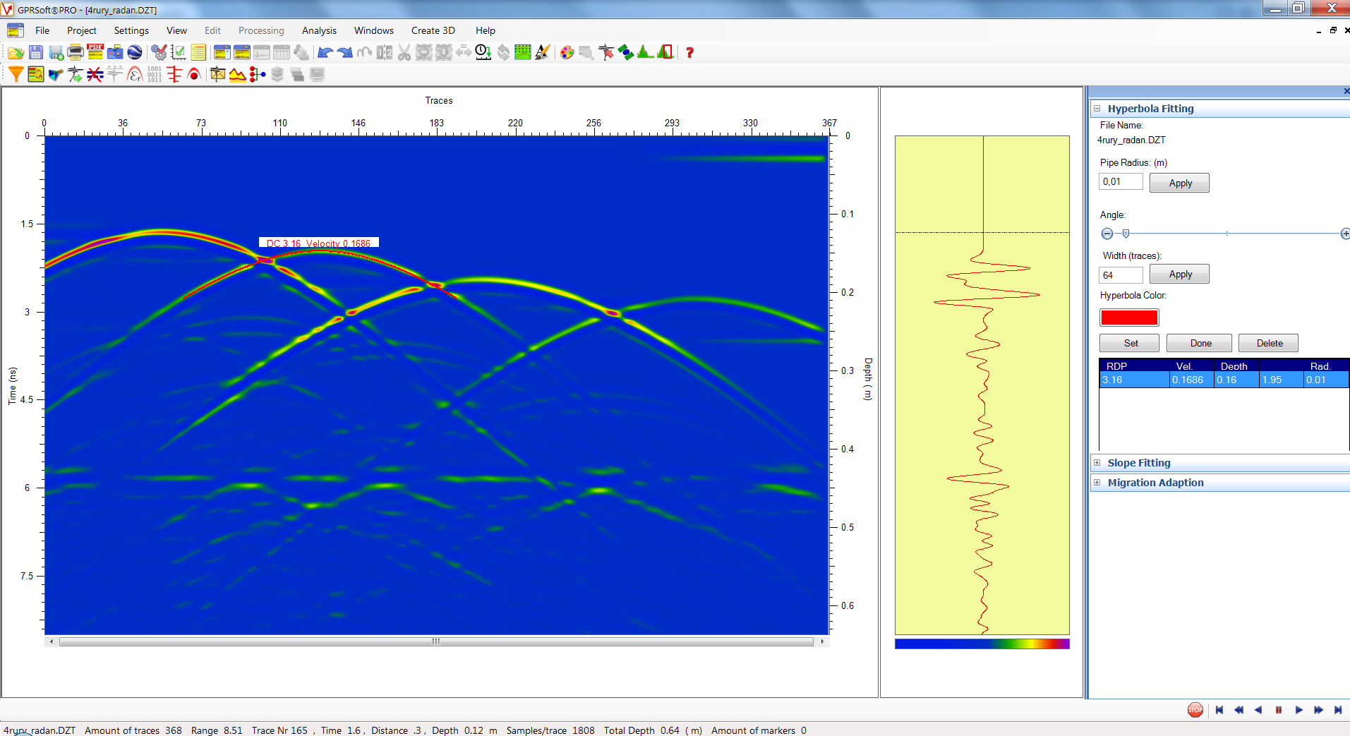 Figure 14. Velocity analyses, GPRSoft PRO 